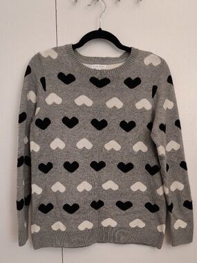 Charter Club Petite Heather Gray Sweater with Black Heart